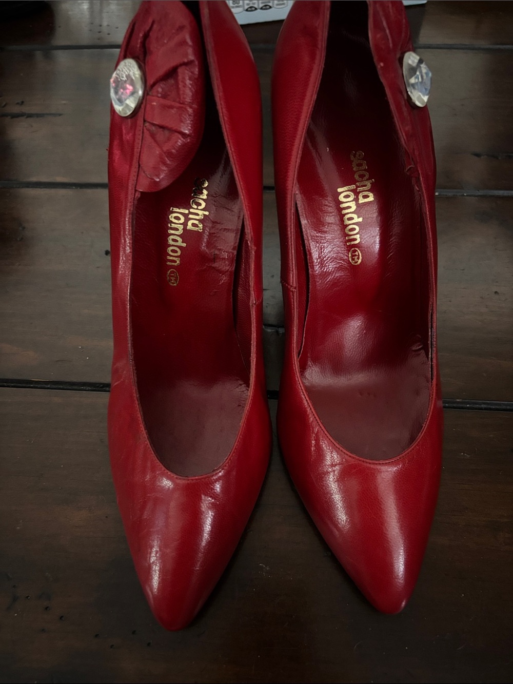 Vintage 80s Sacha London Red Leather Stiletto Pumps Size 8.5 — Made in Spain